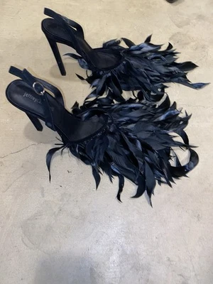 Jeffrey Campbell Shoes Womens 7.5 Black Real Rooster Chicken Feather Pumps Heels - Image 1 of 4