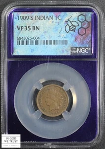 1909 S Indian Head Copper Cent 1C 'Trader Bea' Holder NGC VF 35 BN - Picture 1 of 4