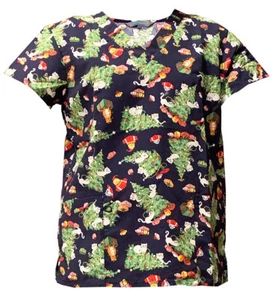 Women Fashion Christmas Medical Scrub Meow Naughty Christmas Navy 2XL - Picture 1 of 2
