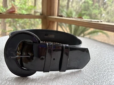 Vintage Corset Belt Women XS Black Glossy Faux Leather Covered Buckle Hong Kong - image 1 of 4