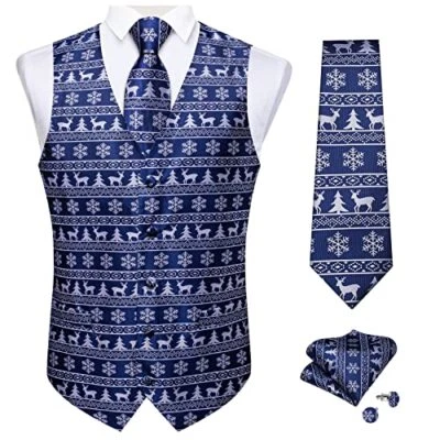  Mens Christmas Suit Vest for Men Holiday Theme Waistcoat Formal Small Blue 157 - Image 1 of 4