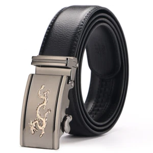 Fashion Mens Leather Belts Rachet Waistband Strap Dragon Automatic Buckle Casual - Picture 1 of 10