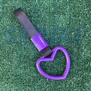 HEART PURPLE JDM TSURIKAWA RING SUBWAY TRAIN BUS HANDLE BLACK STRAP CHARM DRIFT - Picture 1 of 2
