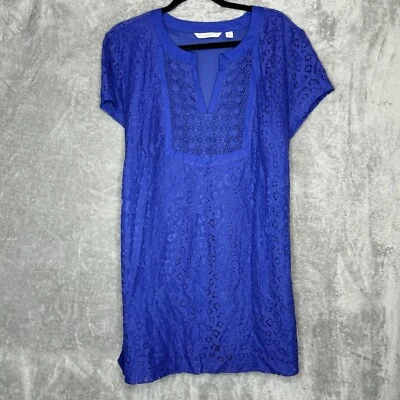 Isaac Mizrahi 2X Top Camisa Azul Sólido Gorra Manga Corta Cuello Redondo Encaje Sobre Foto 1 de 4