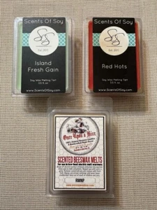NEW Lot of 3 Wax Melts Scents Of Soy and Beeswax Melt Fresh Gain Red Hots RMNP - Picture 1 of 6