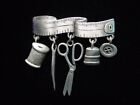 Jonette Jewelry Silver Pewter SEW ~ Seamstress with Charms Pin