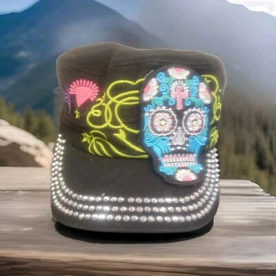Sombrero Calavera de Azúcar Bordado y Tachonado Día de Muertos Bordado con Joyas Foto 1 de 4