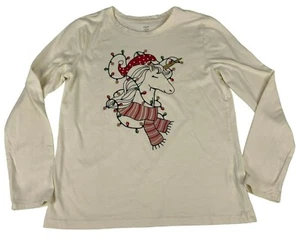 Holiday Time Girl's Shirt 2XL 18 Cream White Unicorn Crew Neck Christmas Xmas - Picture 1 of 6