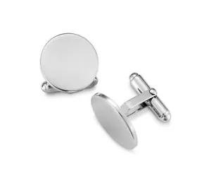 Men's Round Silver Plated Stainless Steel Men's Cufflinks Cuff Links Design 24 - Picture 1 of 2