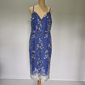 Bronx & Banco Blue Embroidered Floral Mesh Overlay Sheath Dress Size XL - Imagen 1 de 10