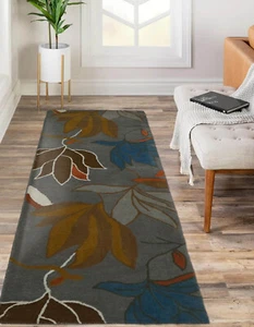 2'6''x8' Gray Hand Tufted Arts & Crafts/Mission Floral Wool Oriental Area Rug - Picture 1 of 3