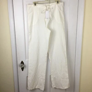 MNG Mango Pants Sz L Linen Cotton Blend Drawstring Wide Leg Side KNOT Detail NWT - Picture 1 of 7