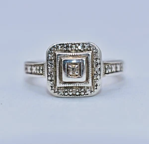 0.085 CT TW White Diamond Sterling Silver Halo Engagement/Promise Ring Sz. 7-1/4 - Picture 1 of 21