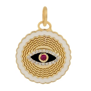 Regali Ciondolo Malocchio Diamante Rubino Smalto Gioielli Oro Giallo 14k Regalo - Foto 1 di 6
