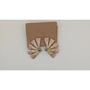 Vintage Pink and White Fan Clip On Earrings - Picture 1 of 2