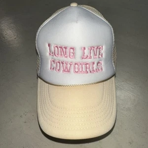 ‘LONG LIVE COWGIRLS’ Pink Trucker Hat Style Cap in Tan Mesh Back Rope Snapback - Picture 1 of 11