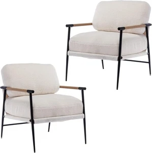 Set of 2 Mid-Century Accent Chair Armchair PU Leather Metal Legs Upholstered - Picture 1 of 45