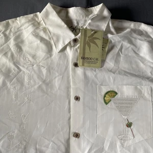 Bamboo Cay Shirt Mens XL Off White Embroidered Martini Cocktail Resortwear Modal - Picture 1 of 11