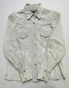 Amari Leather Shirt Mens Medium Gray Suede Button Up Western Snap Pockets India - Picture 1 of 13