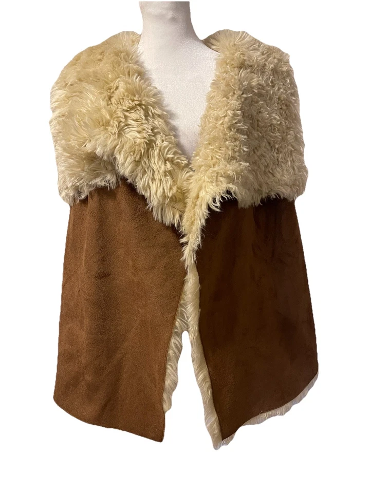 Gianni Bini 背心人造麂皮绒 Sherling Penny Lane 波西米亚背心 L — 第 1/4 张图片