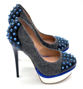 Kurt Geiger Esme Grey Black Patent Leather Studded Stiletto Heels Shoes Size 36 - Picture 1 of 8