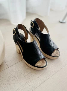 CHANEL Leather Clog Heel Sandals (SIZE 36.5) - Picture 1 of 4