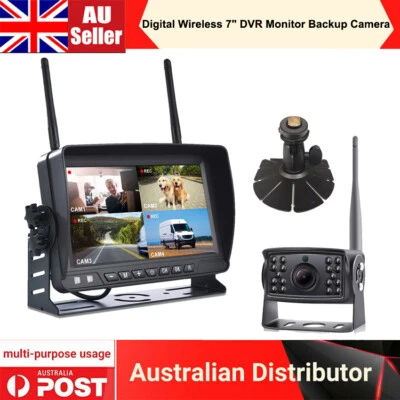 Digital Wireless 1080P Backup Camera 7" Quad DVR Monitor Dual Mounts Truck RV HD - Image 1 of 4