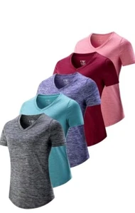 5 Pack: Womens Dry Fit Workout Shirts, Short Sleeve Athletic Gym Tshirts, Ladies - Picture 1 of 7