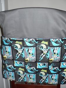 Handmade kids chair bag first name embroidered free Batman Print Grey Colour