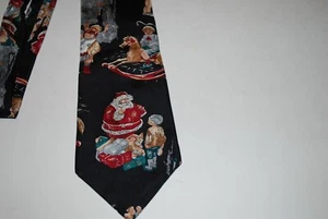 REED ST JAMES CHRISTMAS SANTA 100% SILK TIE. BLACK. - Picture 1 of 5