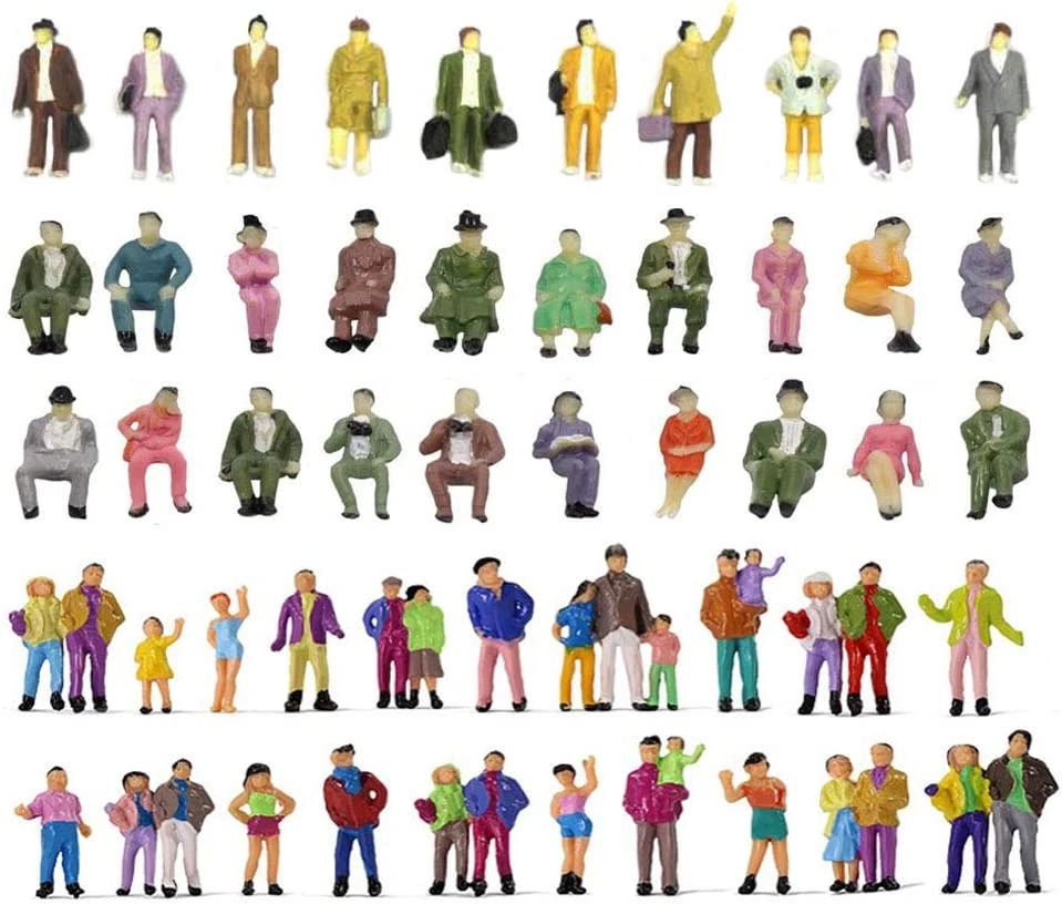 50 Pcs 1:87/ HO Scale People Figurines Set - Tiny Sitting and Standing Delicate - Image 1 of 4