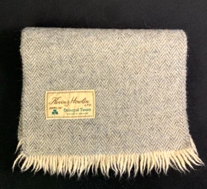 Vintage Kevin & Howlin Wool Scarf Donegal Tweed Grey Blue Herringbone - Picture 1 of 8