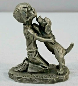 LITTLE GALLERY MINIATURE PEWTER FIGURINE 1979 BOY & HIS DOG "I WUFF YOU" - Picture 1 of 7