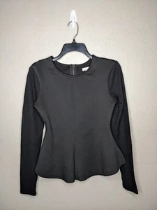 Silence + Noise Damen kleines schwarzes geripptes Langarm-Top mit Schößchen - Bild 1 von 4