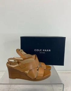 Cole Haan Pecan Leather Penelope Wedge Sandals 7B - Picture 1 of 7