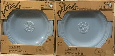Juego de vajilla de 2 pétalos Oneida 3 piezas taza, plato de ensalada, tazón azul periwinkle Foto 1 de 4