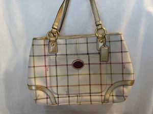 Coach Peyton Tattersall, Plaid Multicolor Hand Bag, #F19176 - PRE-OWNED - Picture 1 of 21