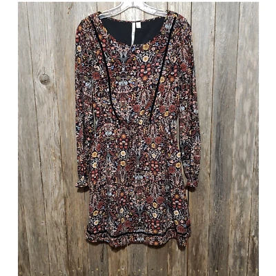 Vestido para mujer LC Lauren Conrad S negro melocotón floral con volantes columpio bolsillos Foto 1 de 4