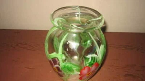 Vaso floreale antico dipinto a mano raro spesso pesante - Foto 1 di 5