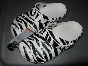 Crocs Unisex Mens Womens Classic Clog Animal Print White Zebra 6 7 8 (4 5 6)