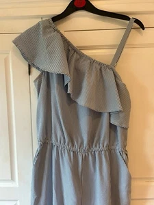 SALE £4 ~ Stunning~Peacocks Blue/White Stripe Off Shoulder Jumpsuit UK12~ Worn1C - Picture 1 of 5