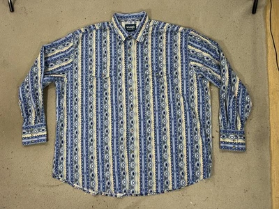 Wrangler Shirt Mens 2XL Blue Western Pearl Snap Aztec Southwestern Cowboy Rodeo - Image 1 of 4
