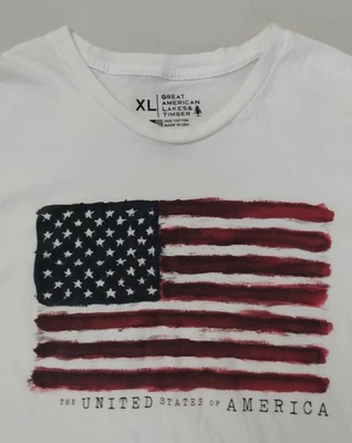 UNITED STATES OF AMERICA FLAG T-SHIRT WIDE COLLAR SIZE XL  WHITE COTTON   - Image 1 of 2