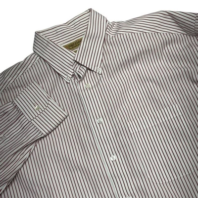 Camisa de vestir a rayas de algodón sin hierro Roundtree Yorke Gold Label para hombre 16 34 Foto 1 de 4