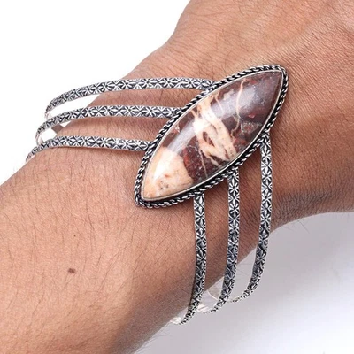 Pulseras brazalete de diseño de piedras preciosas de jaspe hechas a mano joyería 7"" ajustables Foto 1 de 4