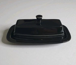 Vtg Fiestaware Covered Butter Dish Black Gloss Retired Fiesta Homer Laughlin - Picture 1 of 20