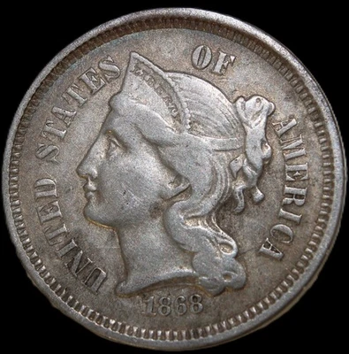 1868 3CN Three Cent Nickel- CHOICE XF / FREE SHIPPING- SMH-324 - Image 1 of 2