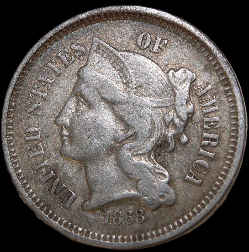 1868 3CN Three Cent Nickel- CHOICE XF / FREE SHIPPING- SMH-324 - Image 1 of 2