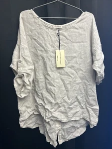 Terzo Millennio Top Large Damen Weiß Sand High Low Kurzarm 100% Leinen I22 - Bild 1 von 5