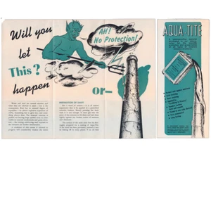 Vintage 1950 Aqua-Tite Abdichtungsprospekt Teufel Ah ohne Schutz Werbung - Bild 1 von 1